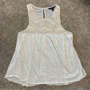 American Eagle Womens Cream Embroidered Sleeveless Geo Babydoll Tank Boho Medium